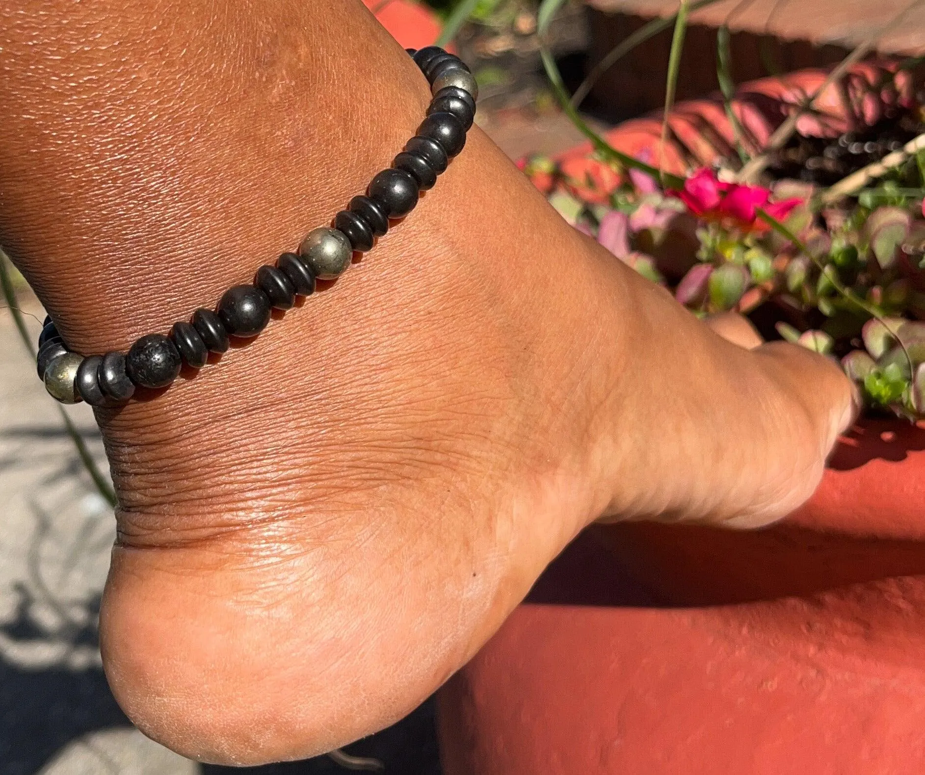 Shungite and Pyrite Anklet on Elastic Cord