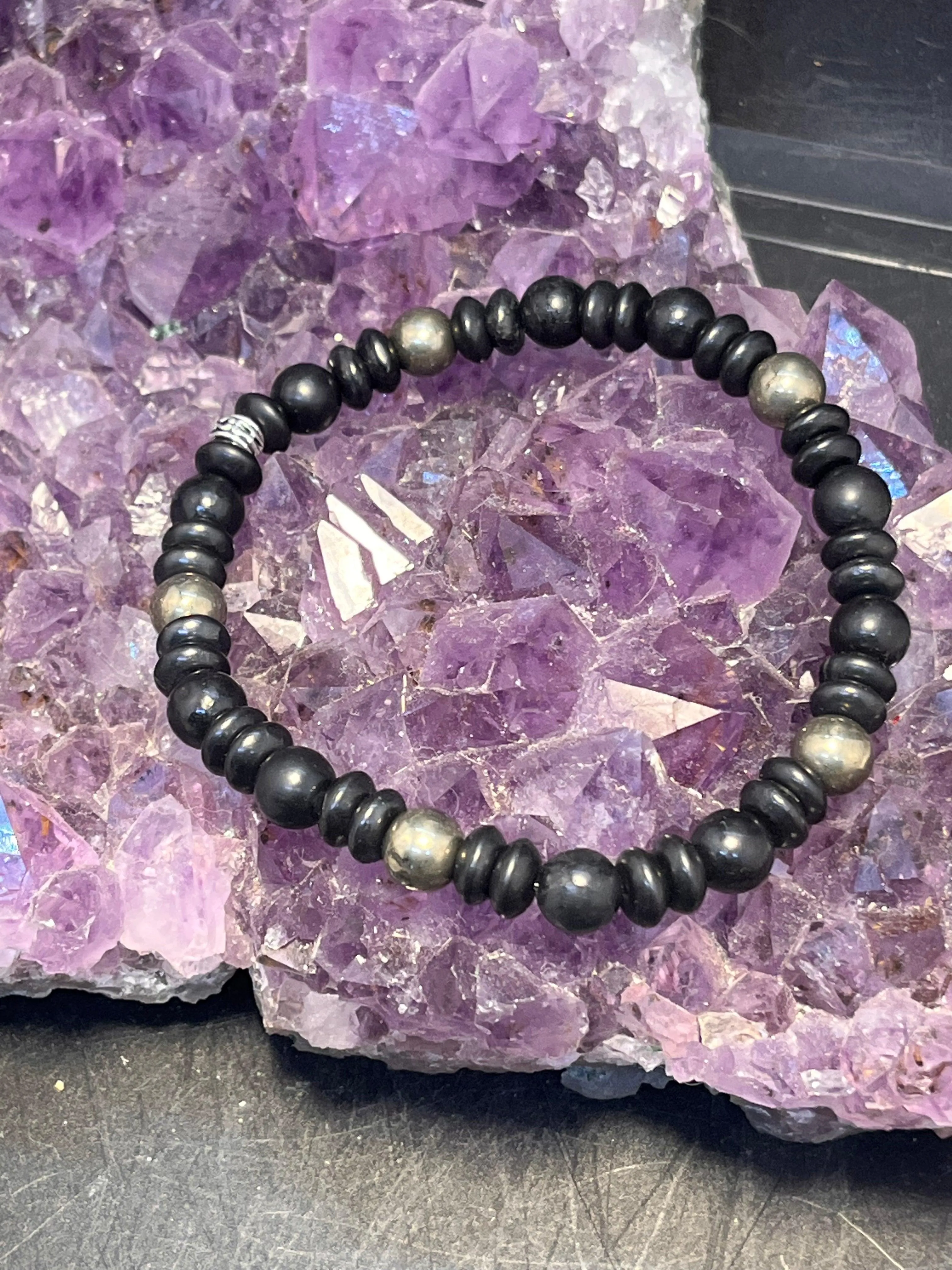 Shungite and Pyrite Anklet on Elastic Cord