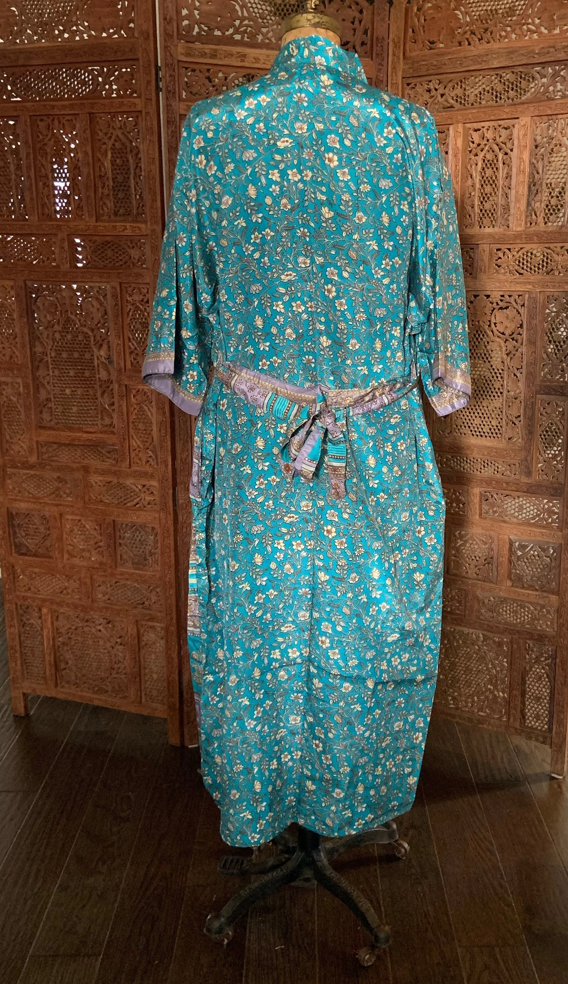 Silk Dress and Kimono Set - Blue Floral