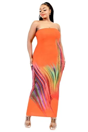 Sleeveless Color Gradient Tube Top Maxi Dress Voluptuous ( ) Plus SIze - Ships from The US