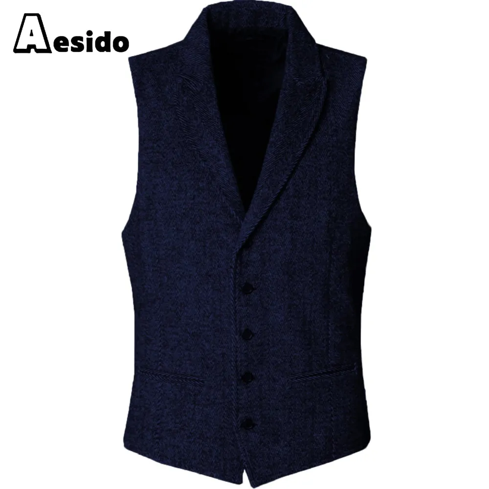 Slim Fit Herringbone Peak Lapel Waistcoat