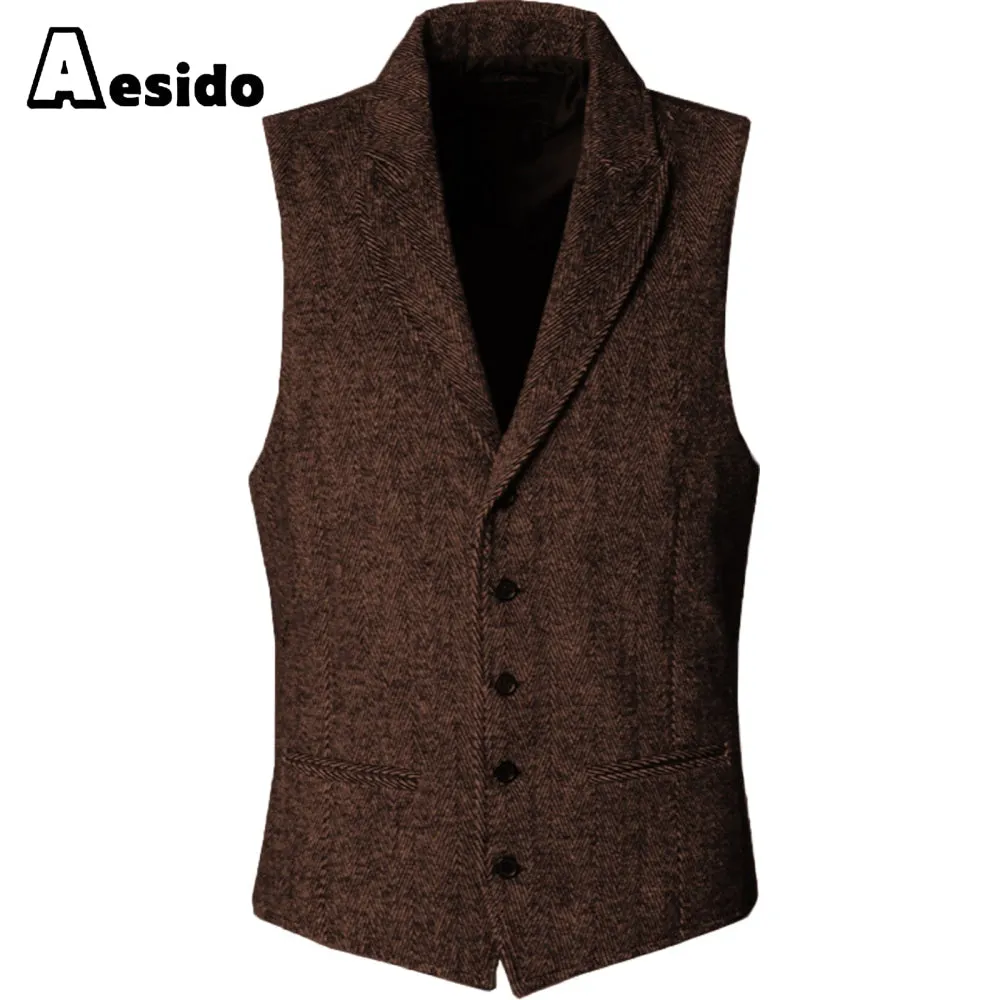 Slim Fit Herringbone Peak Lapel Waistcoat