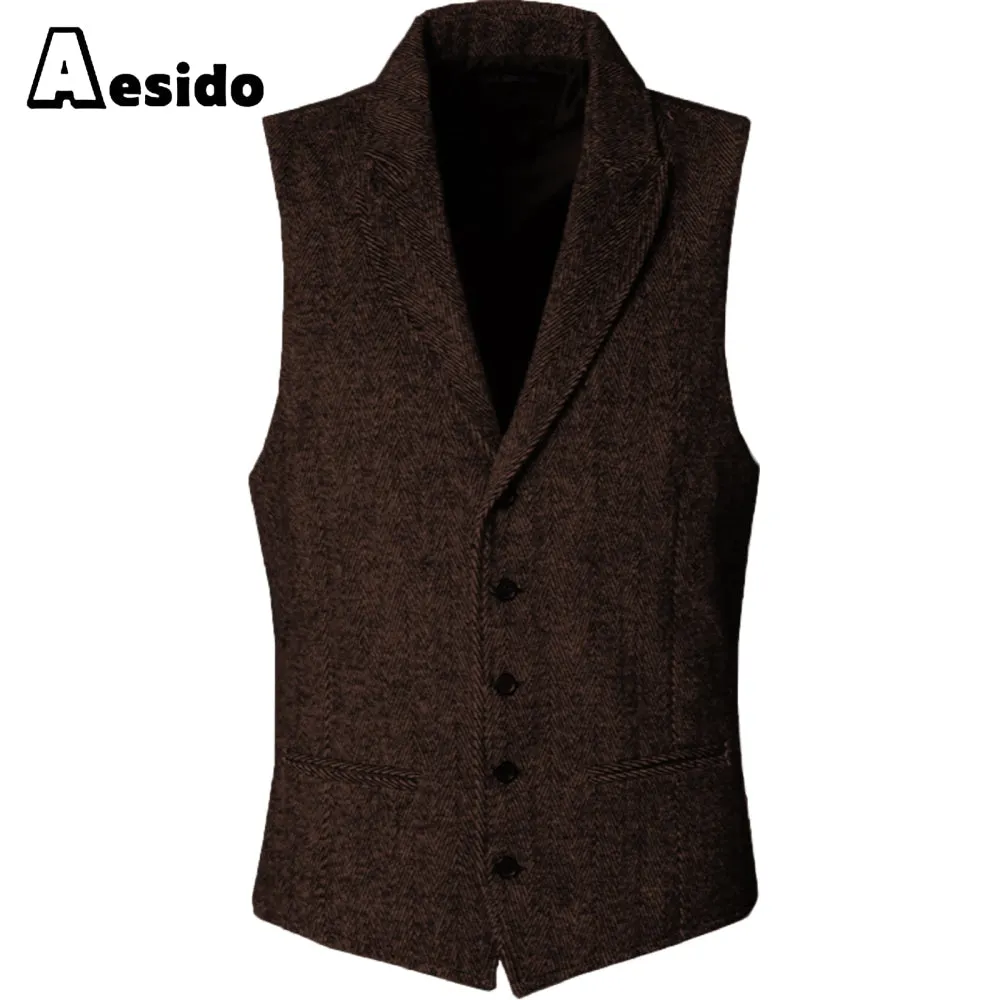 Slim Fit Herringbone Peak Lapel Waistcoat