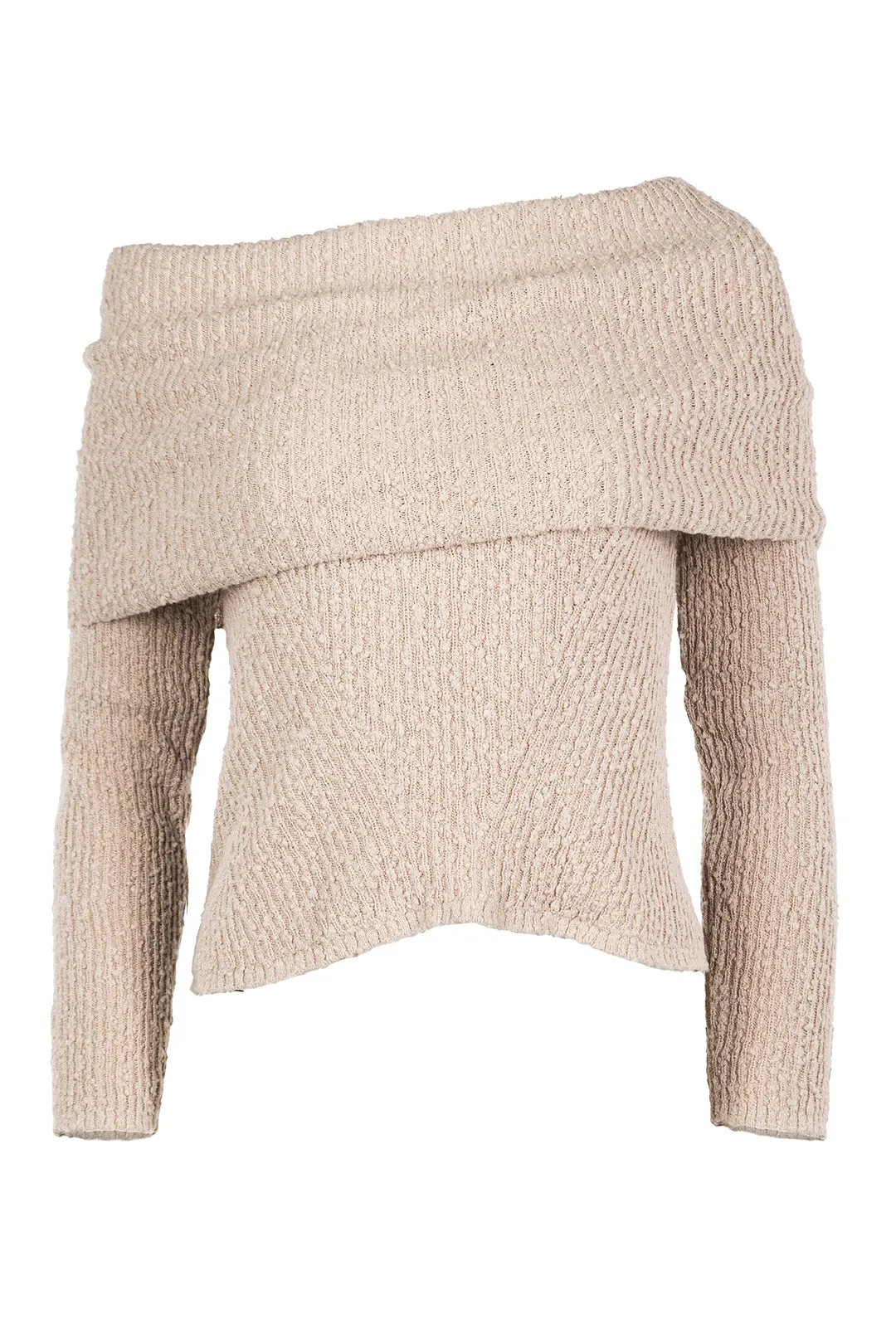 Sloane | Chandail tricot beige à épaules dénudées