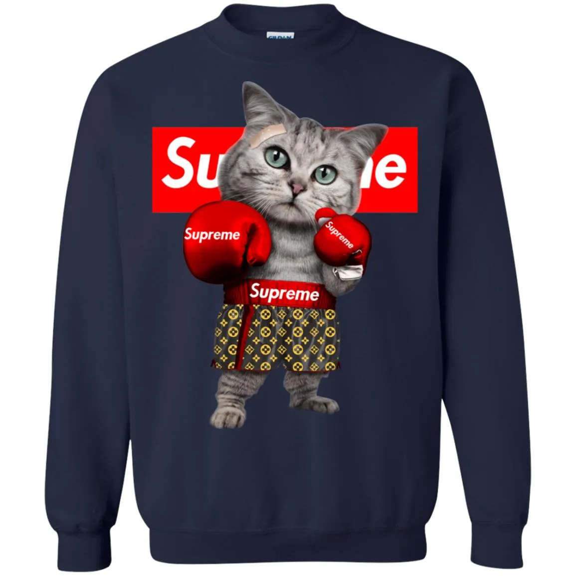 Supreme Boxing Cat Best Funny T-shirt Crewneck Pullover Sweatshirt