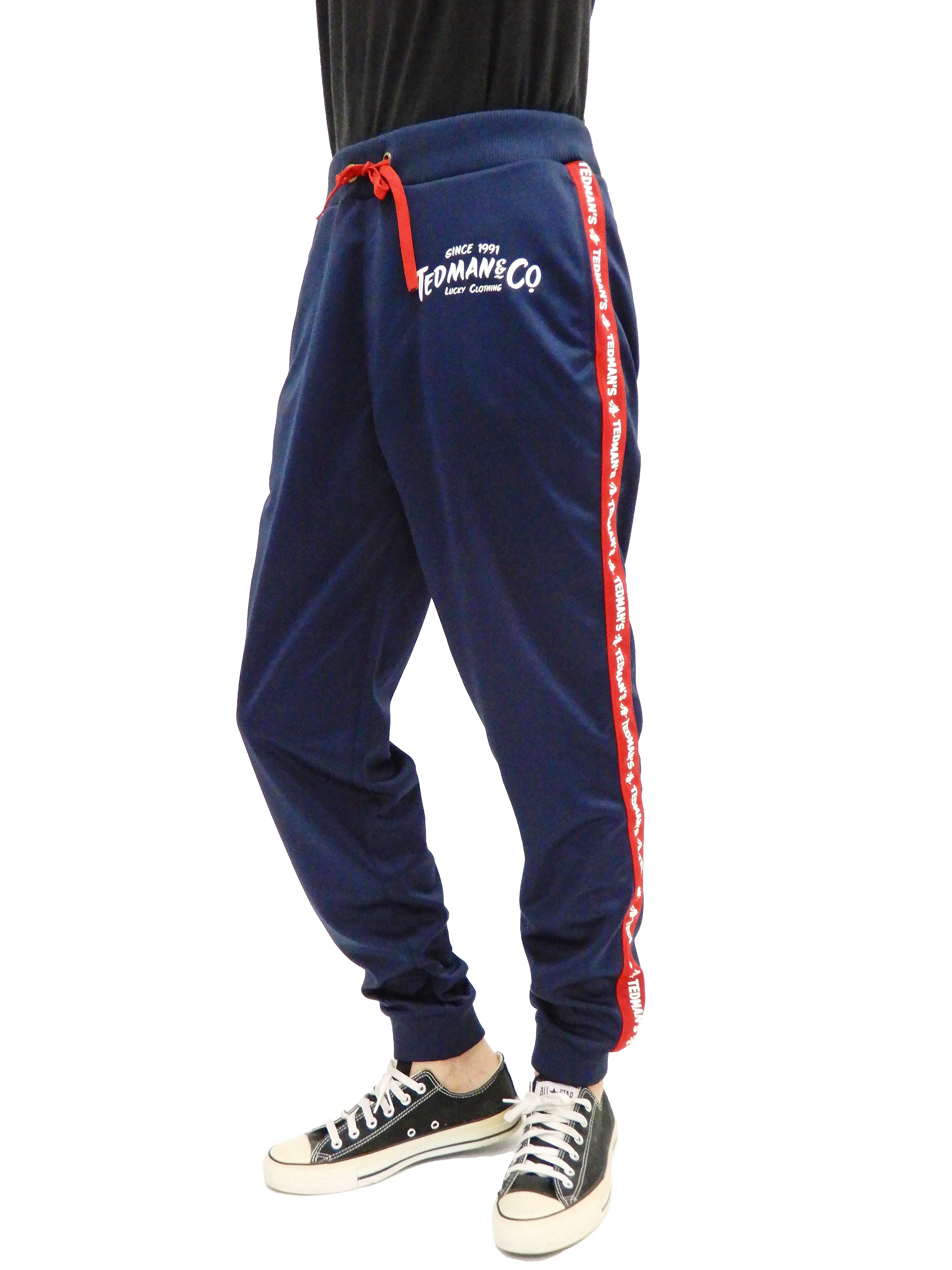 Tedman Men's Casual Tricot Tracksuit 2-piece Set with Lucky Devil Graphic TJSET-100 Dark-Blue