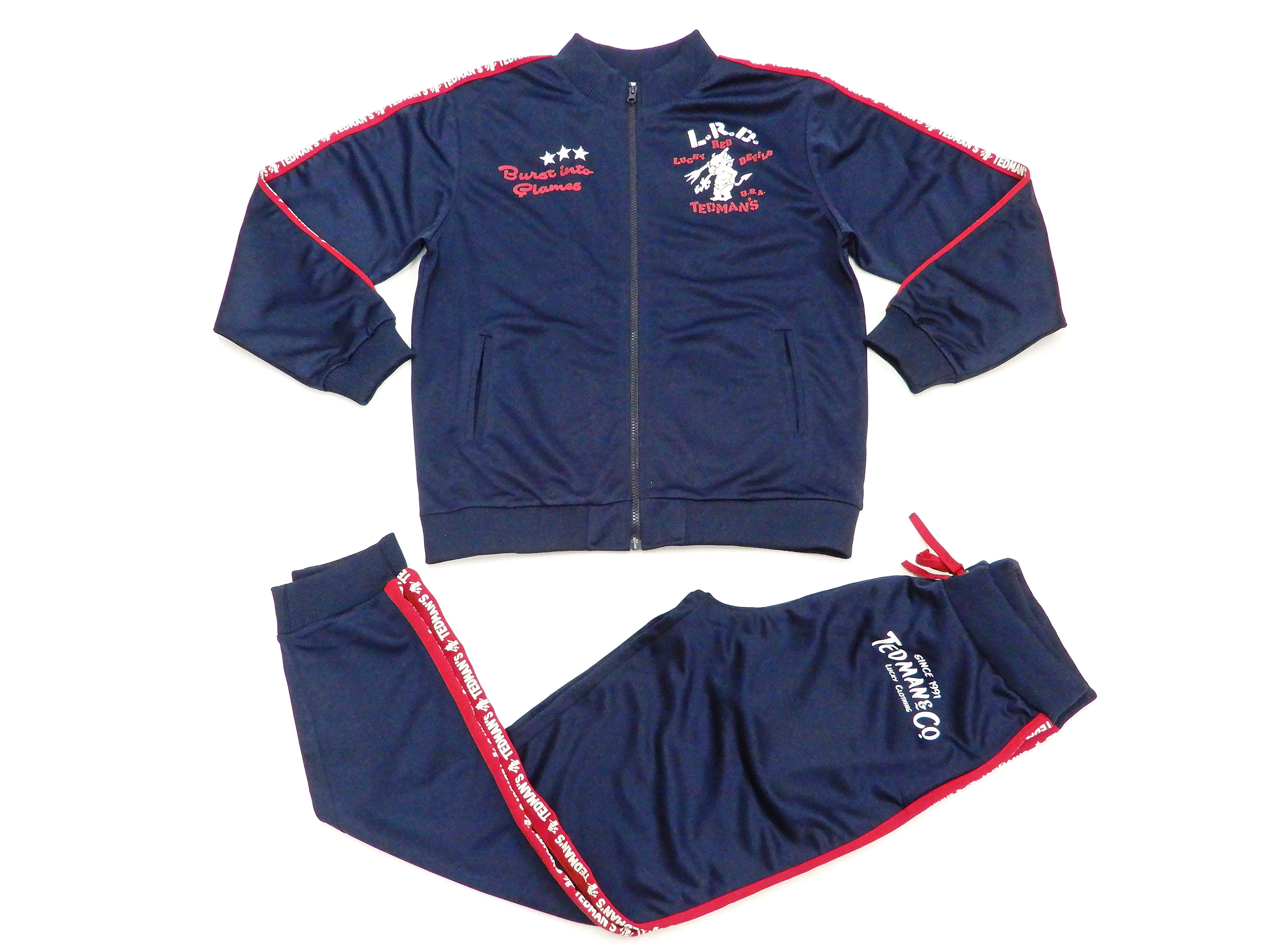 Tedman Men's Casual Tricot Tracksuit 2-piece Set with Lucky Devil Graphic TJSET-100 Dark-Blue