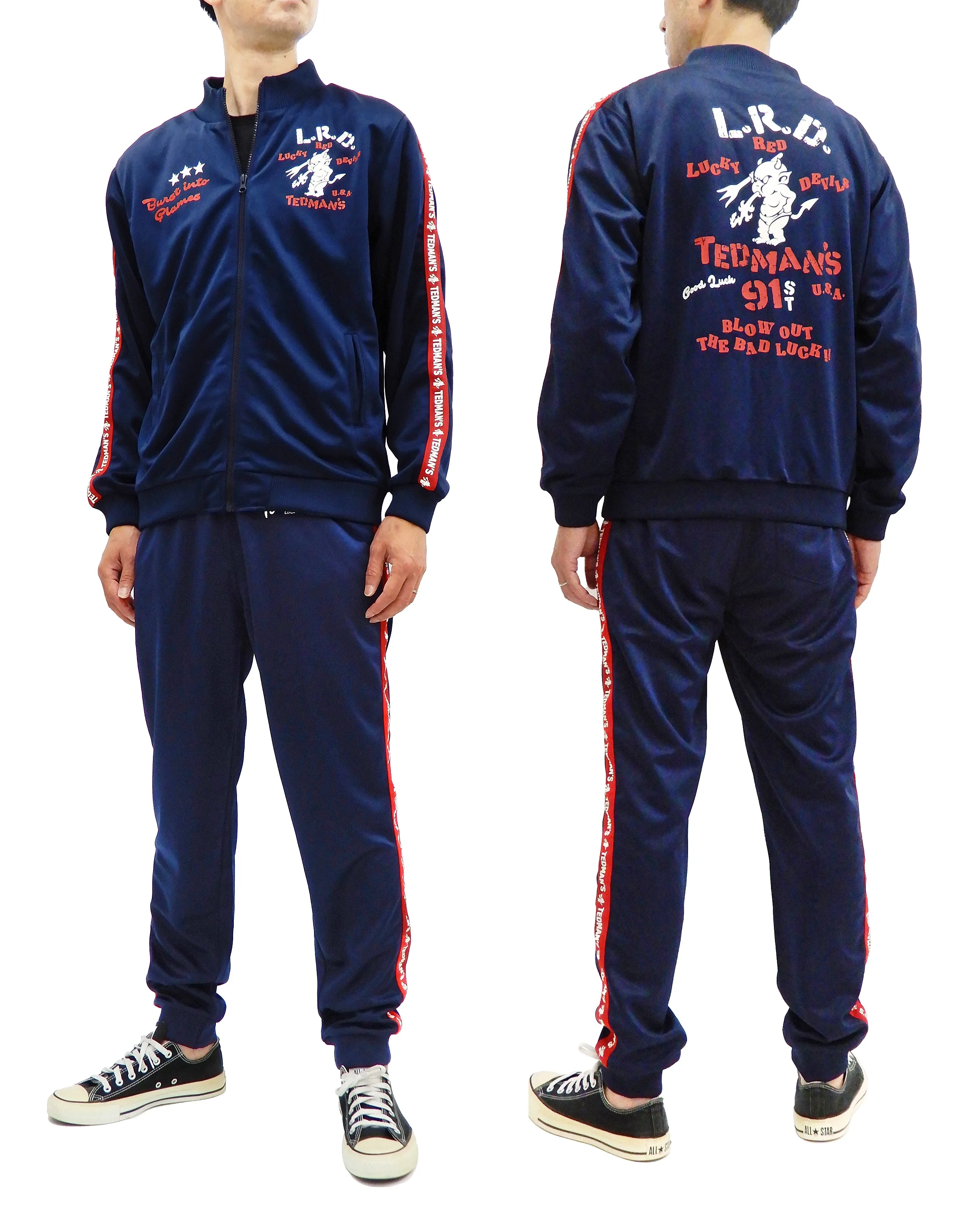 Tedman Men's Casual Tricot Tracksuit 2-piece Set with Lucky Devil Graphic TJSET-100 Dark-Blue