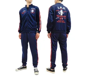 Tedman Men's Casual Tricot Tracksuit 2-piece Set with Lucky Devil Graphic TJSET-100 Dark-Blue