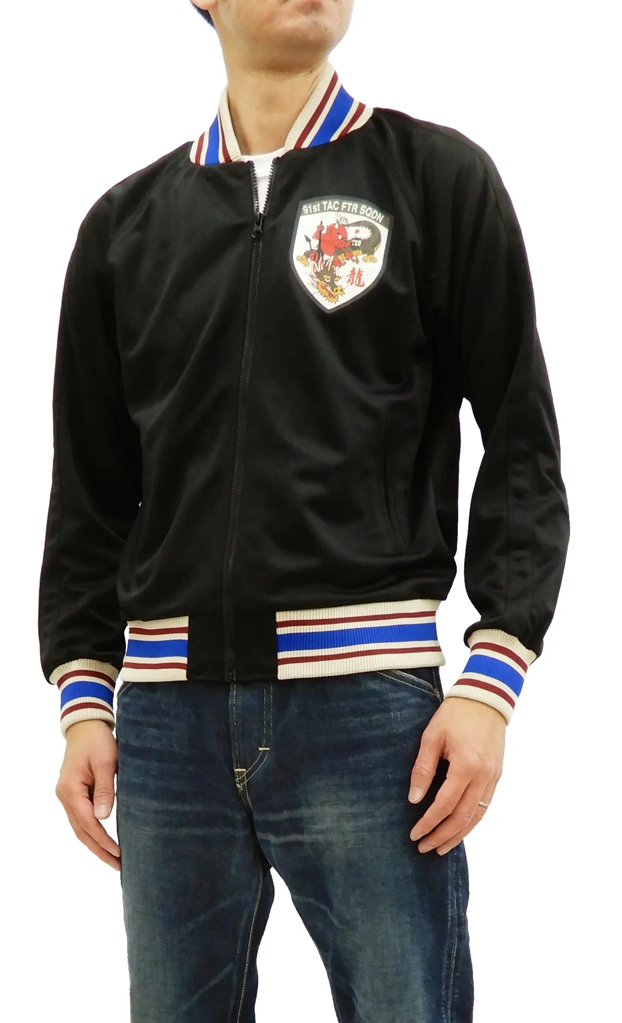 Tedman Men's Casual Zip-Up Track Jacket with Lucky Devil Graphic TJS-2900 Black/Black