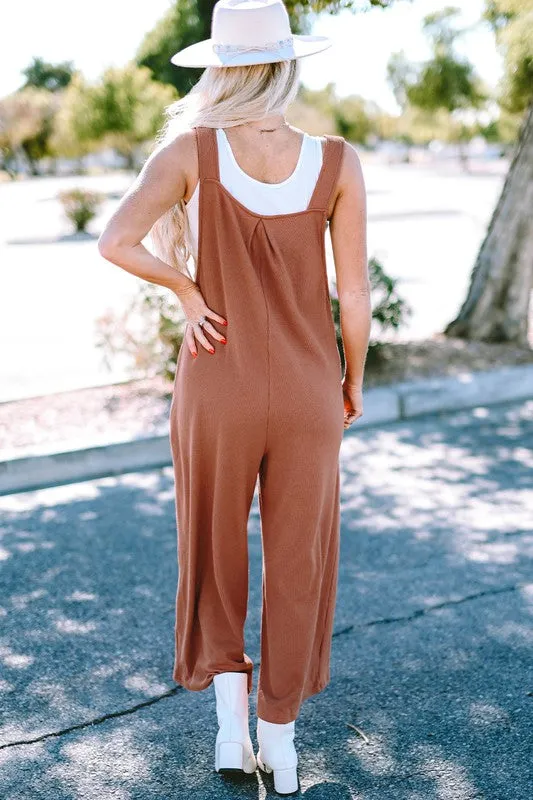 TEEK - Burnt Gold Flame Textured Ruched Wide Leg Jumpsuit