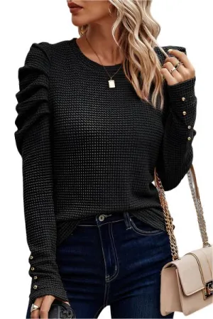 TEEK - Button Shoulder Puff Sleeve Top