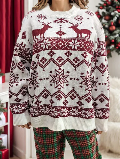 TEEK - Contrast Snowflake Long Sleeve Sweater