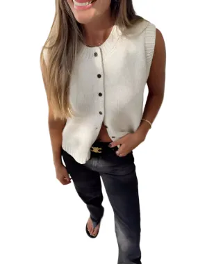 TEEK - Knitted Single-Breasted Knitted Cardigan Sleeveless Top