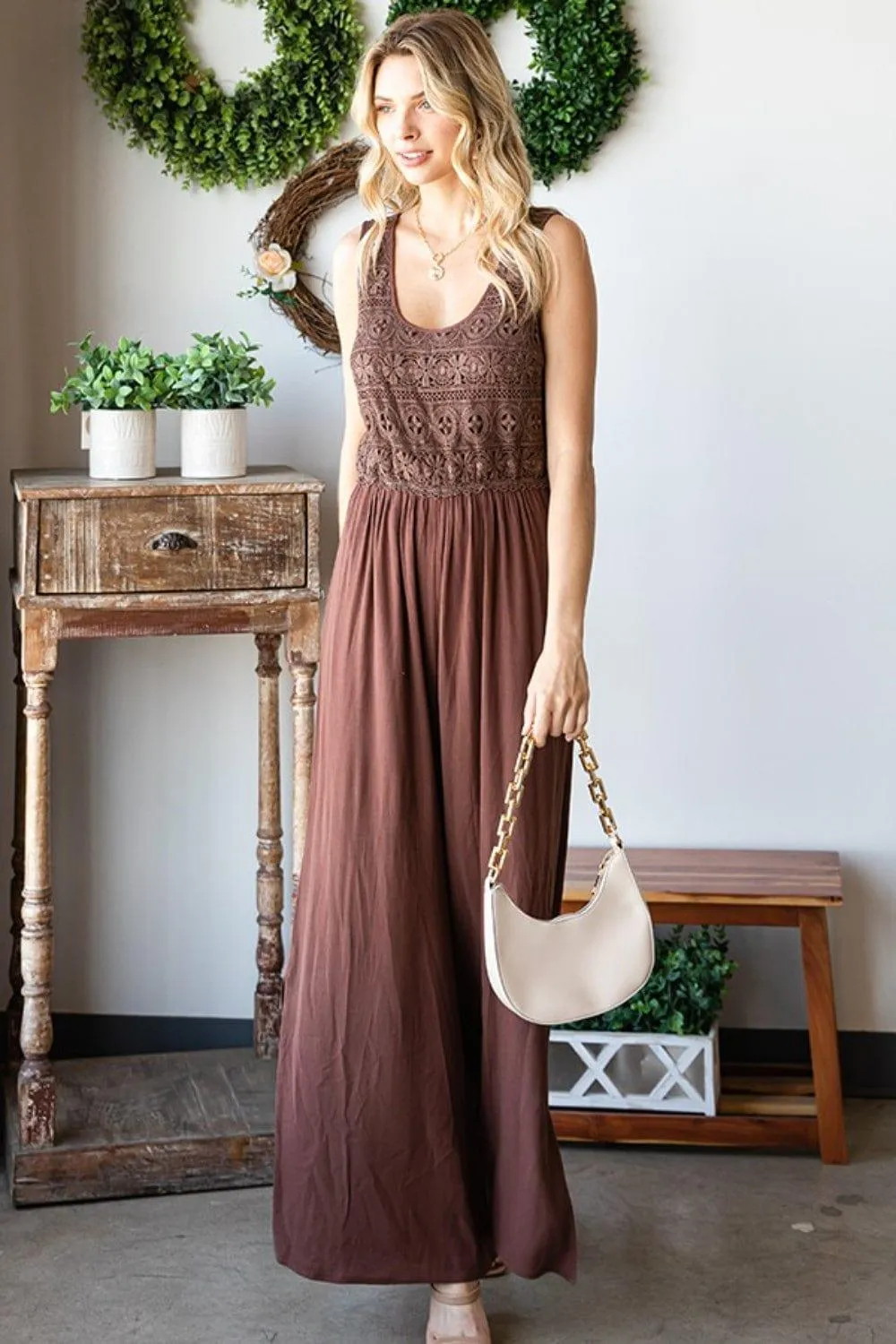 Tie Back Sleeveless Wide Leg Jumpsuit