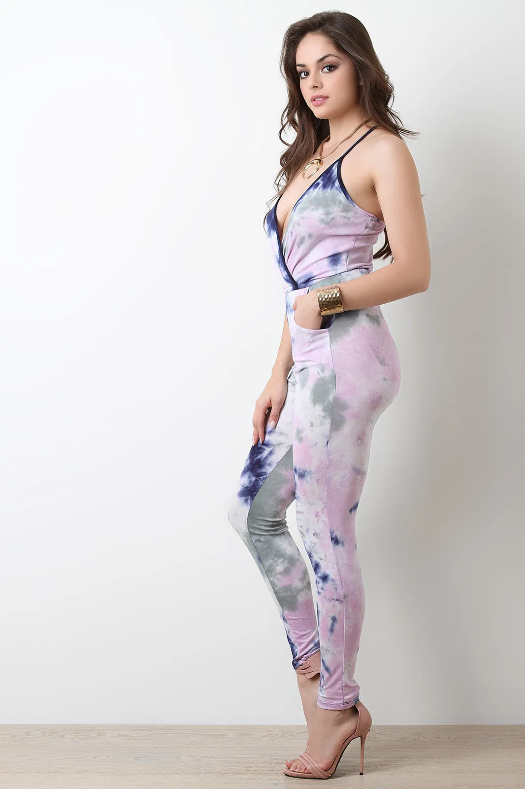 Tie Dye Surplice Sleeveless Jumpsuit