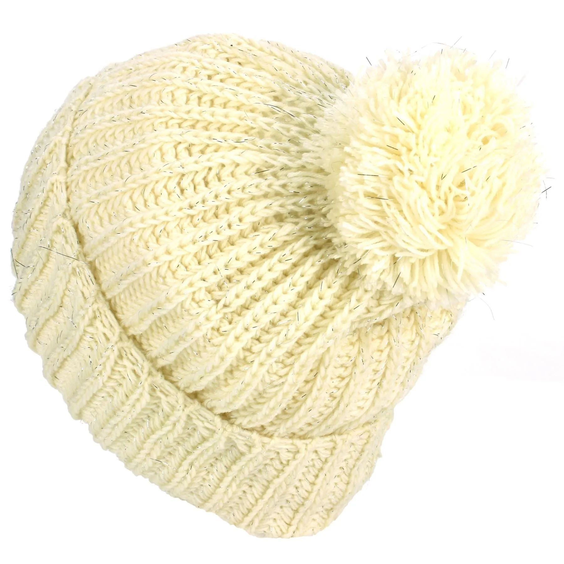 Tinsel Bobble Beanie Hat - Cream