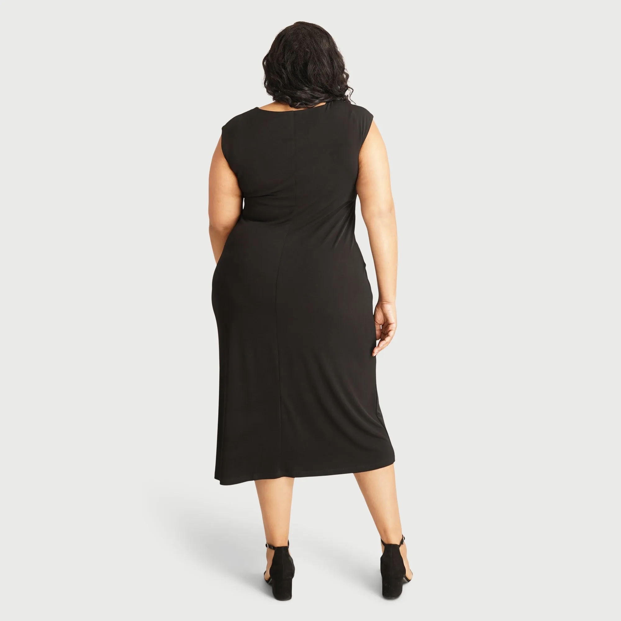 Tonya Black Cowl Neck Midi Dress