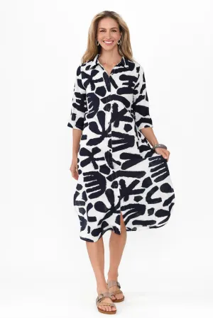 Tricia Navy Abstract Cotton Shirt Dress