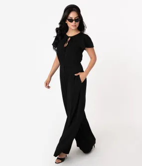 Unique Vintage 1960s Black Short Sleeve Orleans Jumpsuit