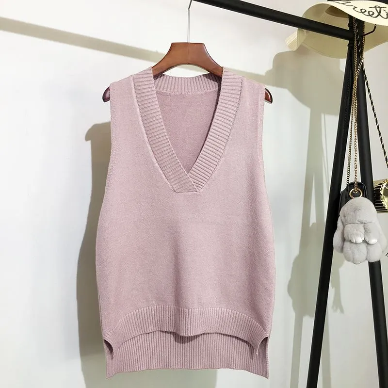 V-neck knitted vest women's autumn and winter loose sleeveless sweater