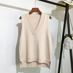 V-neck knitted vest women's autumn and winter loose sleeveless sweater