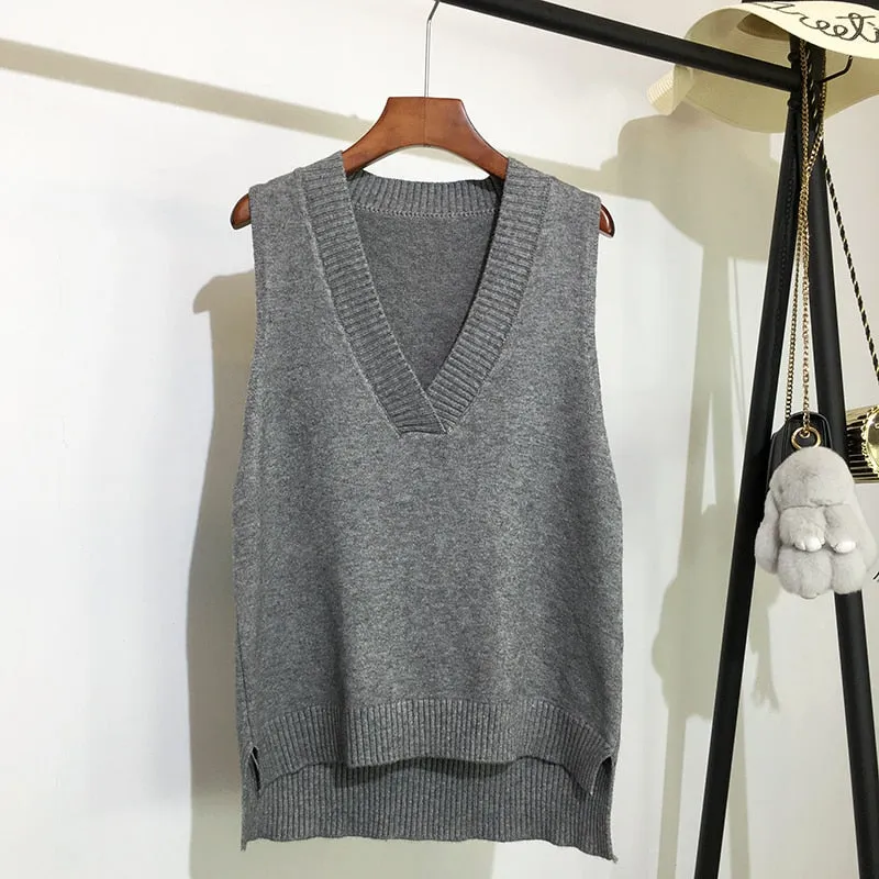 V-neck knitted vest women's autumn and winter loose sleeveless sweater