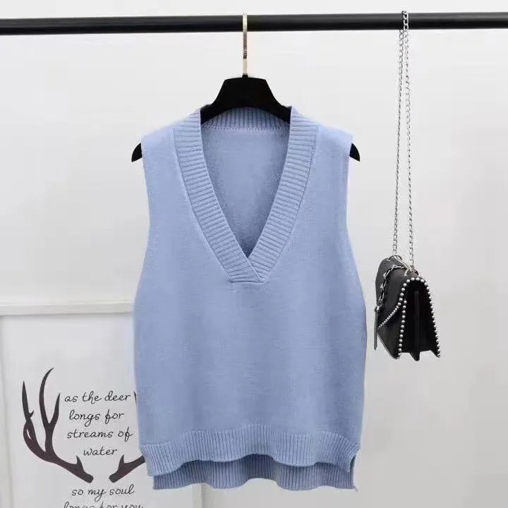 V-neck knitted vest women's autumn and winter loose sleeveless sweater