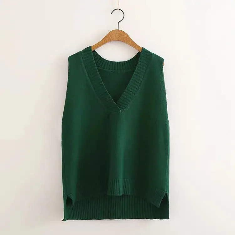 V-neck knitted vest women's autumn and winter loose sleeveless sweater