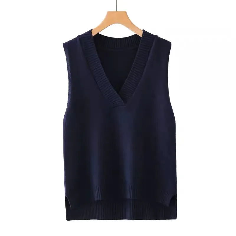 V-neck knitted vest women's autumn and winter loose sleeveless sweater