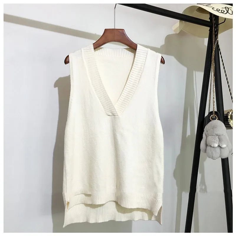 V-neck knitted vest women's autumn and winter loose sleeveless sweater