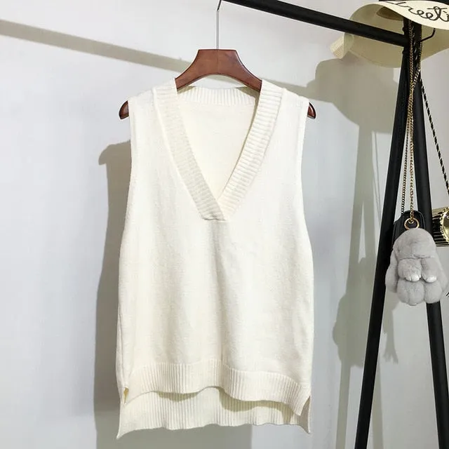 V-neck knitted vest women's autumn and winter loose sleeveless sweater