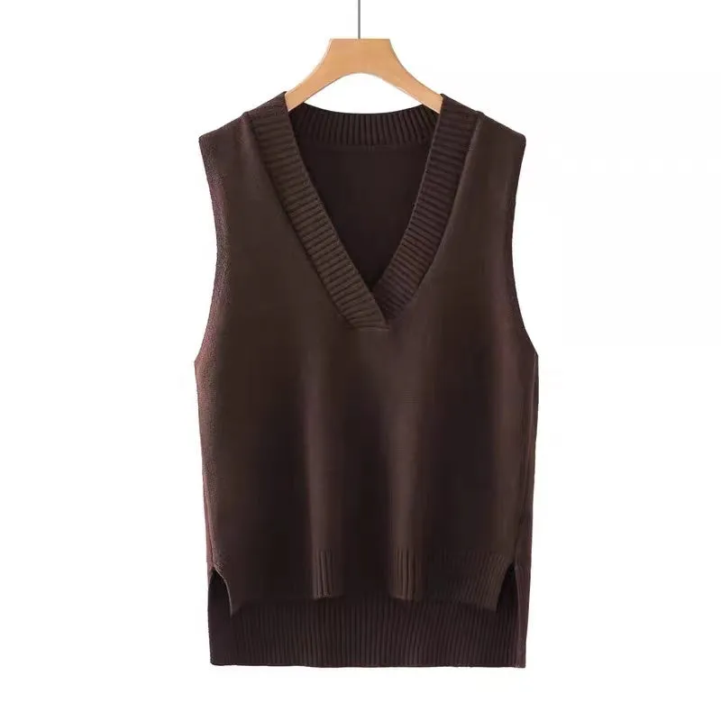 V-neck knitted vest women's autumn and winter loose sleeveless sweater