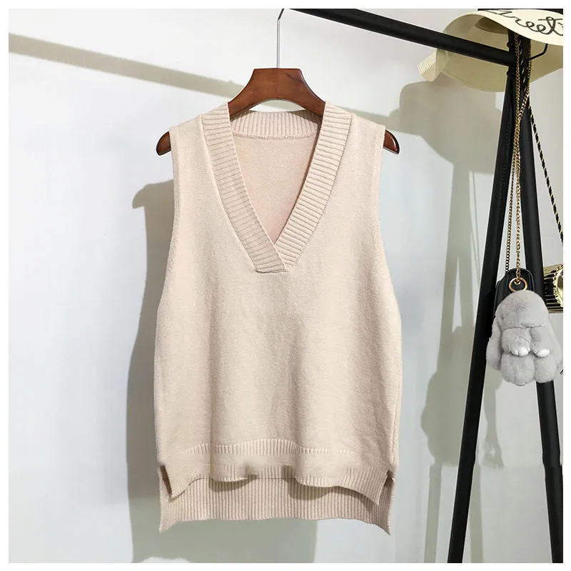 V-neck knitted vest women's autumn and winter loose sleeveless sweater