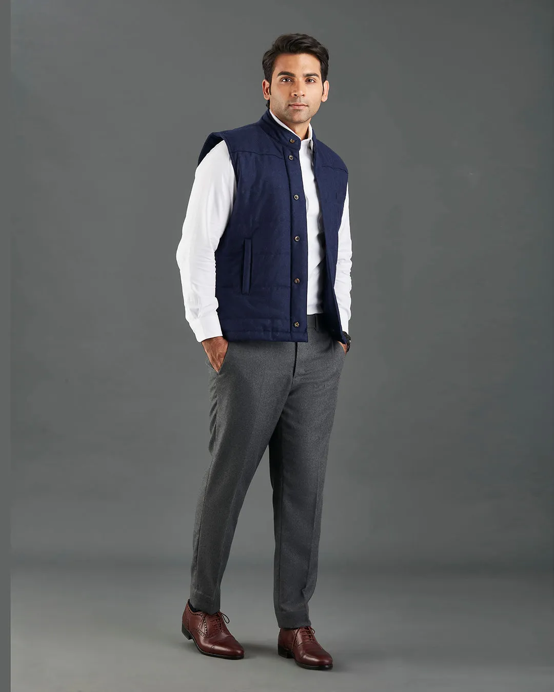 VBC Navy Flannel Quilted Gilet / Vest