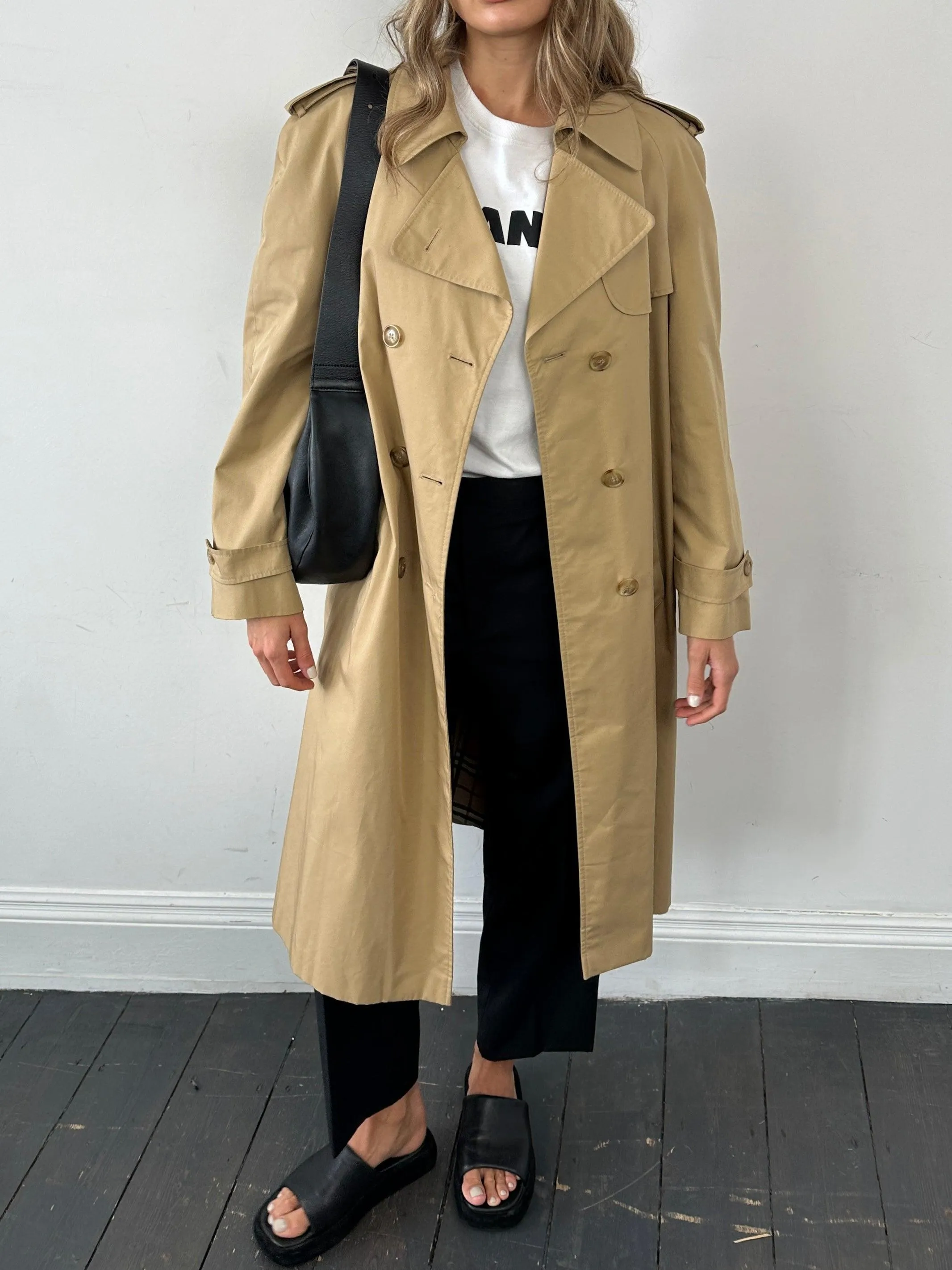 Vintage Cotton Double Breasted Belted Trench Coat - L