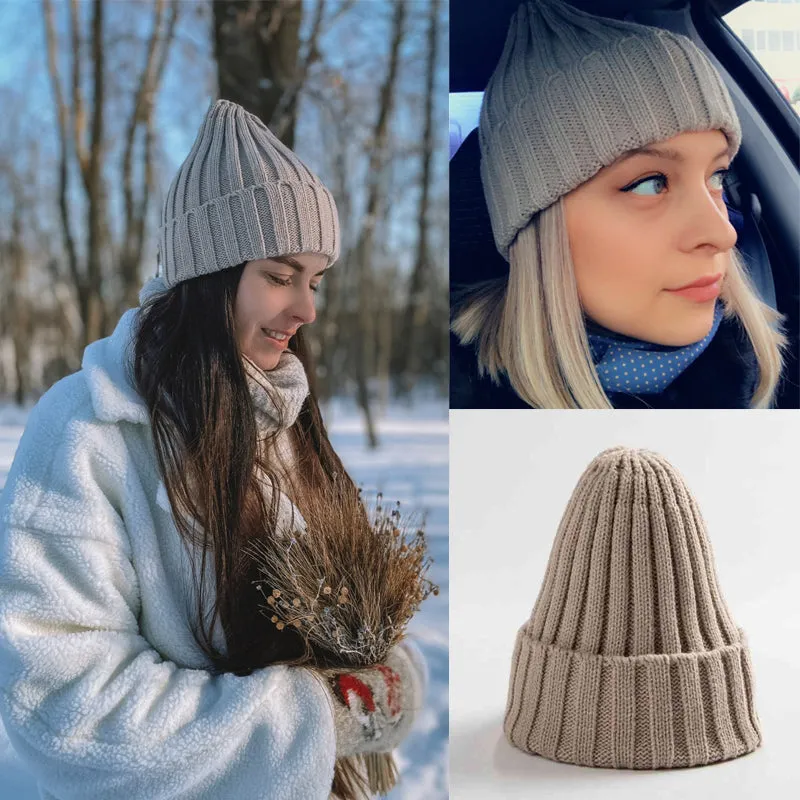 Warm Knitted Beanies Solid Color Retro Knitting Winter Autumn Women Hat Bonnet Ladies Girls Hats Winter Beanie Cap