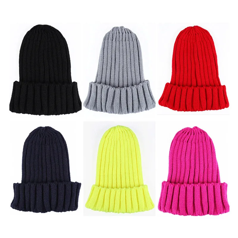 Warm Knitted Beanies Solid Color Retro Knitting Winter Autumn Women Hat Bonnet Ladies Girls Hats Winter Beanie Cap