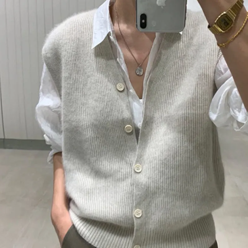 Wenkouban 2000s fashion Spring and Autumn New Knitwear Women's Knitted Vest Korean Style V-neck Sleeveless Loose Casual Stacked Sweater Vest Women