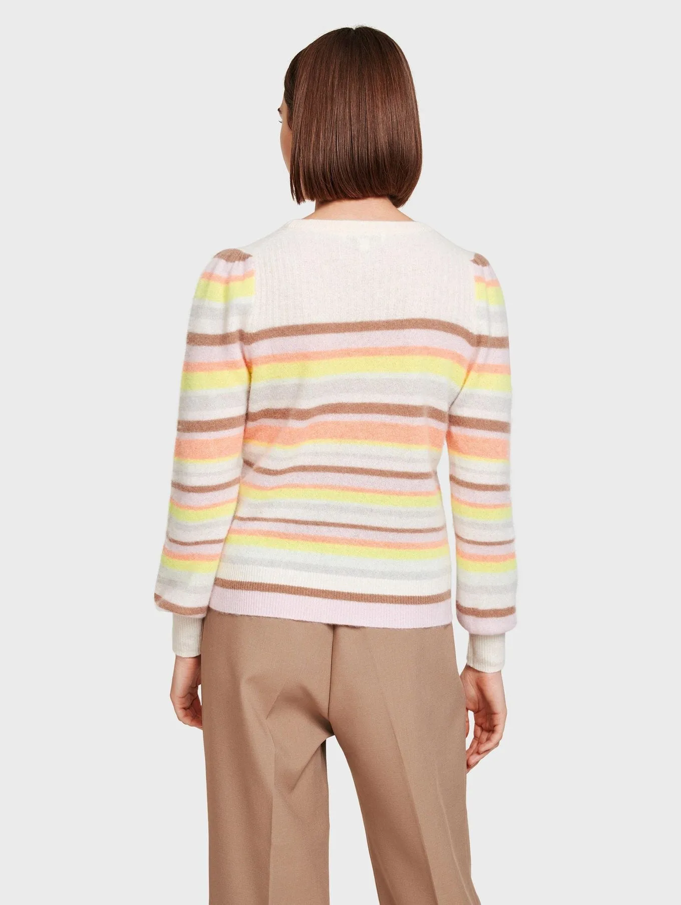 White   Warren - Ribbed Yoke Striped Crewneck in Rainbow Multi