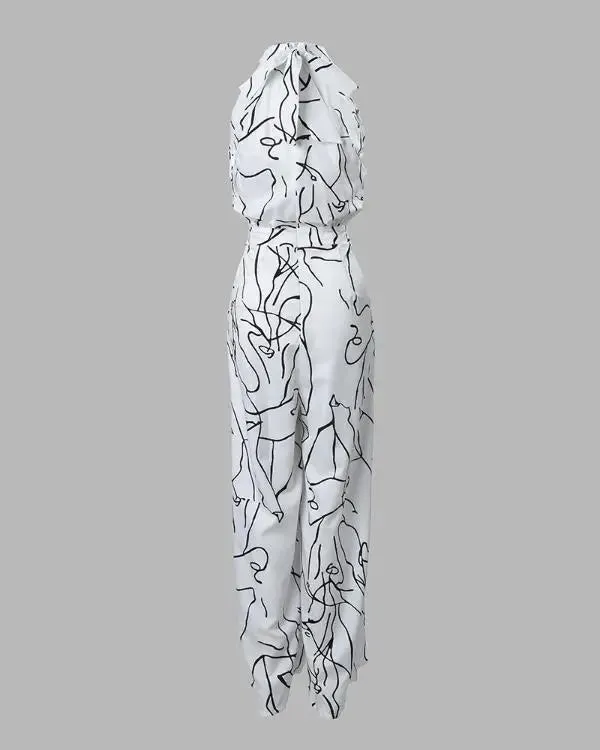 Wide Leg Abstract Printed Jumpsuit