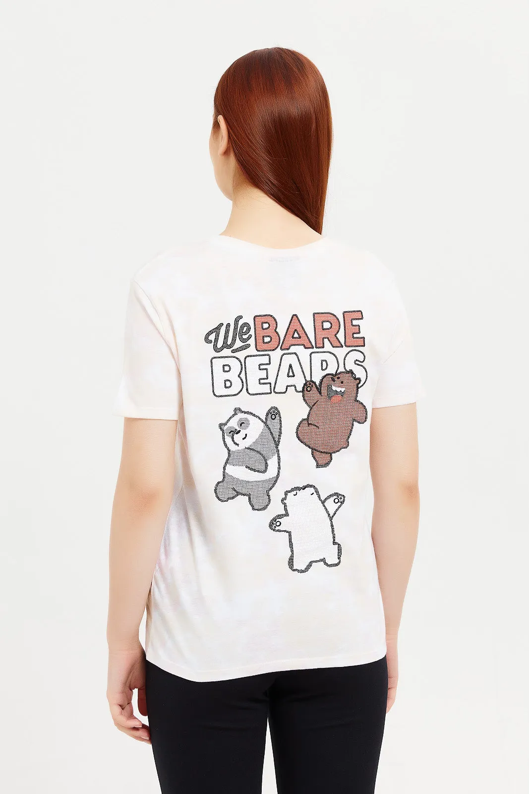 Women Beige Bare Bears Embroidered T-Shirt