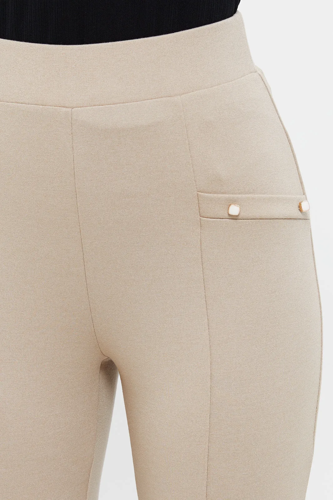 Women Beige Double Button Leggings