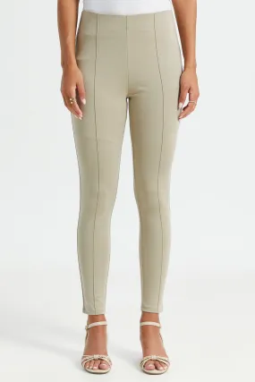 Women Beige Single Pleat Legging