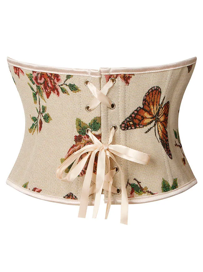 Women Renaissance Retro Floral Strapless Short-style Bustier Corset Crop Top Beige