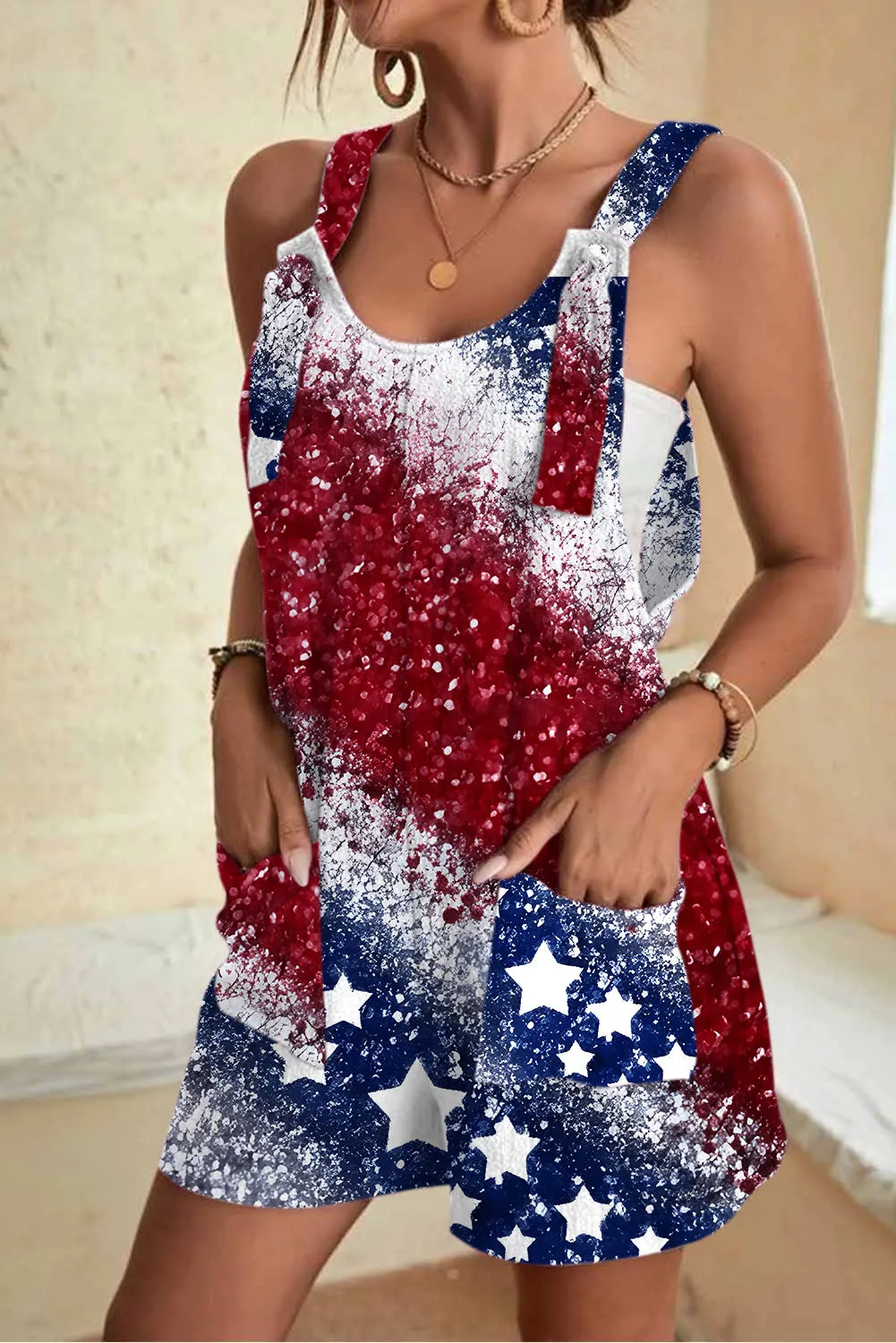 Women's National Flag Print Wide Leg Romper