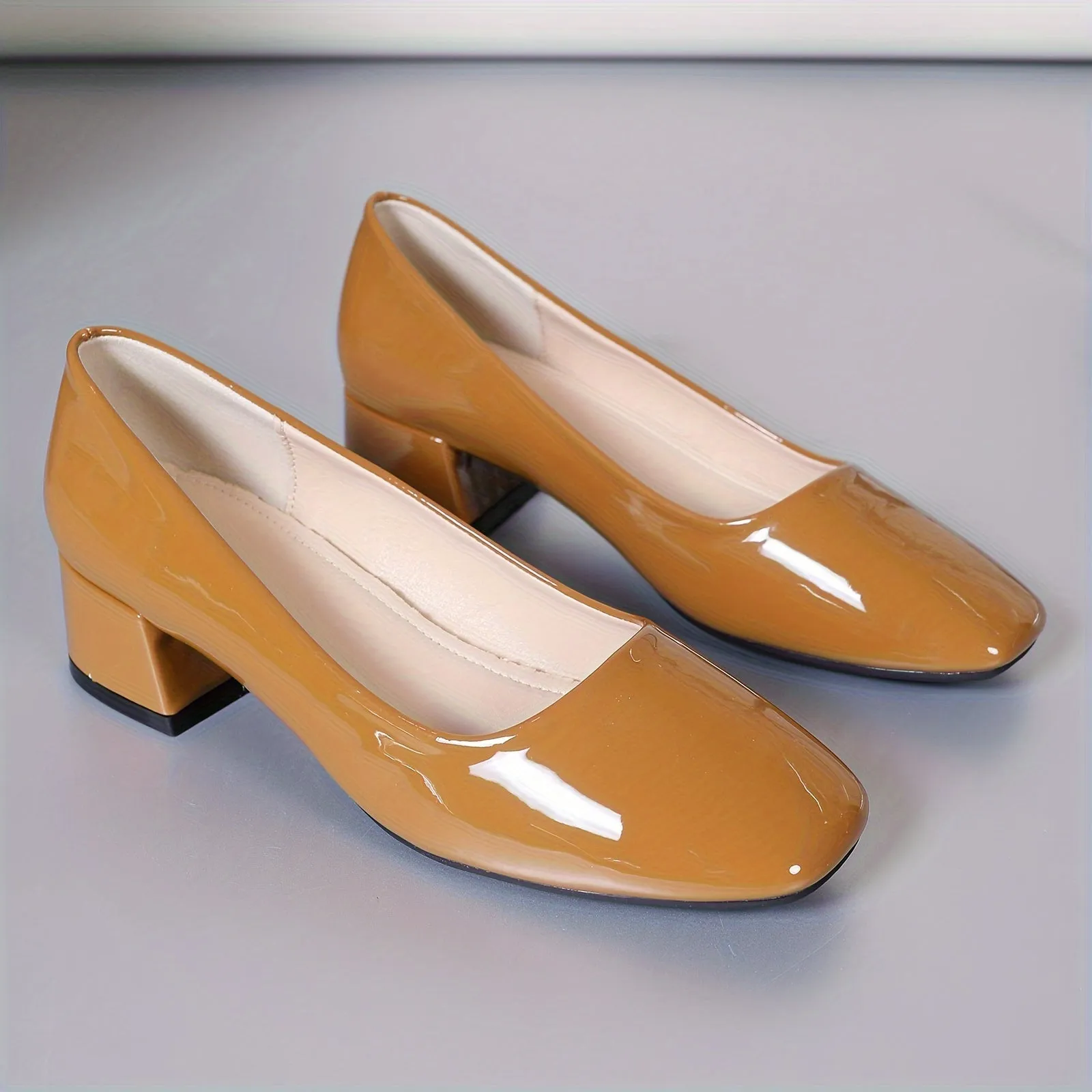 Womens Square Toe Dress Pumps - Rich Solid Hue, Chunky Heels - Comfortable, Slip-On, Timeless Elegance for Formal & Daily Chic